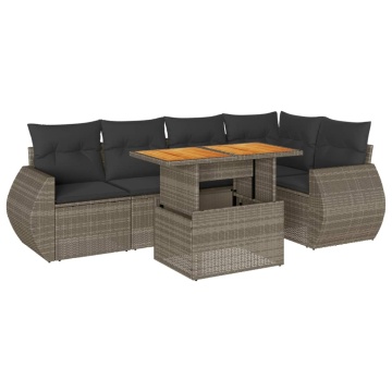Set mobilier grădină cu perne, 6 piese, gri, poliratan - Img 2