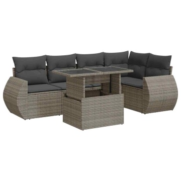 Set mobilier grădină cu perne, 6 piese, gri, poliratan - Img 2