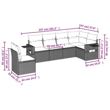 Set mobilier grădină cu perne, 6 piese, gri, poliratan - Img 7