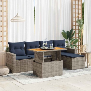 Set mobilier grădină cu perne, 6 piese, gri, poliratan - Img 1