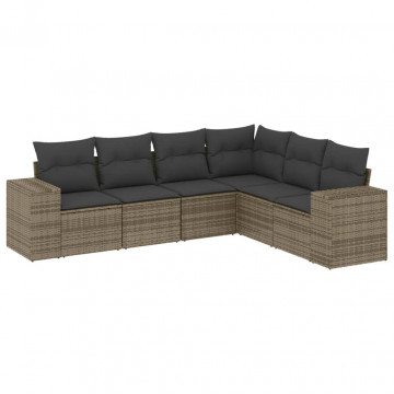 Set mobilier grădină cu perne, 6 piese, gri, poliratan - Img 2