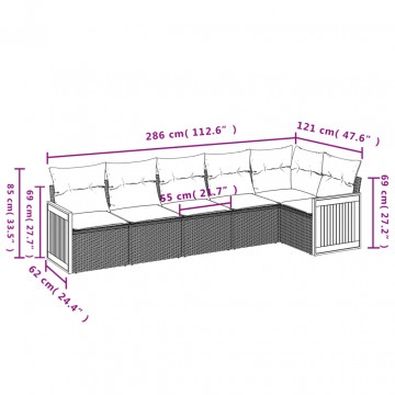 Set mobilier grădină cu perne, 6 piese, gri, poliratan - Img 3