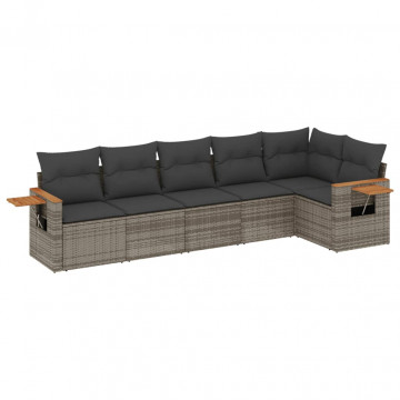 Set mobilier grădină cu perne, 6 piese, gri, poliratan - Img 2