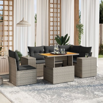 Set mobilier grădină cu perne, 6 piese, gri, poliratan - Img 1