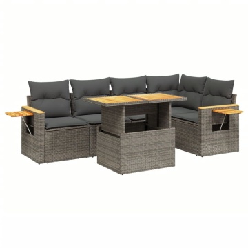Set mobilier grădină cu perne, 6 piese, gri, poliratan - Img 2