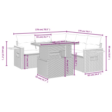 Set mobilier grădină cu perne, 6 piese, gri, poliratan - Img 3