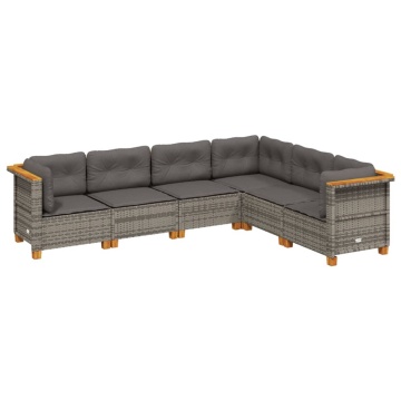 Set mobilier grădină cu perne, 6 piese, gri, poliratan - Img 2
