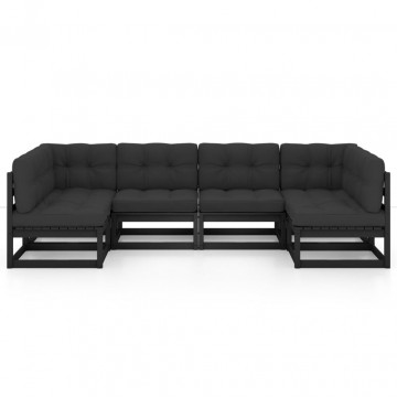 Set mobilier grădină cu perne, 6 piese, negru, lemn masiv pin - Img 3
