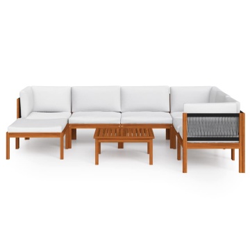 Set mobilier grădină cu perne, 8 piese, crem, lemn masiv acacia - Img 3