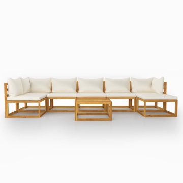 Set mobilier grădină cu perne, 8 piese, crem, lemn masiv acacia - Img 3
