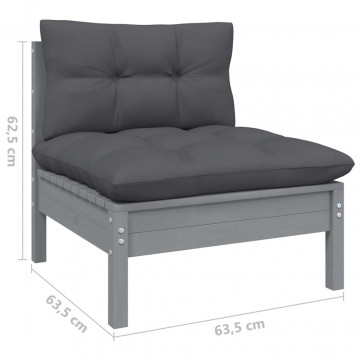 Set mobilier grădină cu perne, 8 piese, gri, lemn masiv pin - Img 7