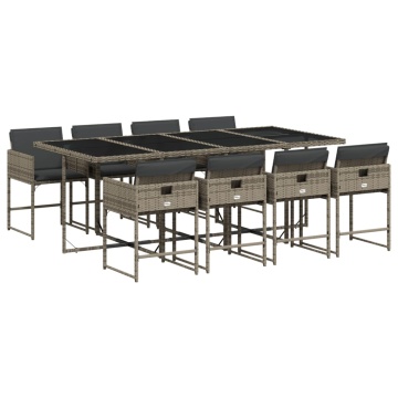 Set mobilier grădină cu perne, 9 piese, gri, poliratan - Img 2