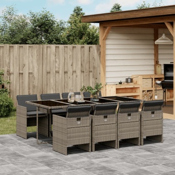 Set mobilier grădină cu perne, 9 piese, gri, poliratan - Img 1