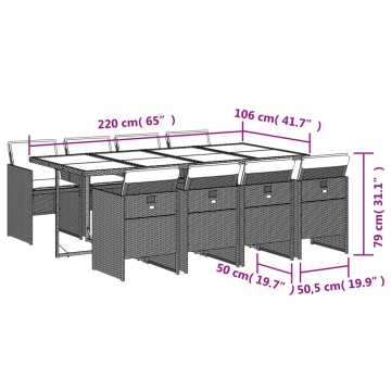 Set mobilier grădină cu perne, 9 piese, gri, poliratan - Img 5