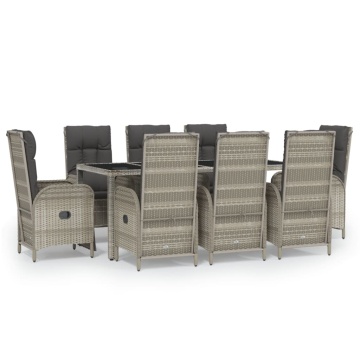 Set mobilier grădină cu perne, 9 piese, gri, poliratan - Img 2