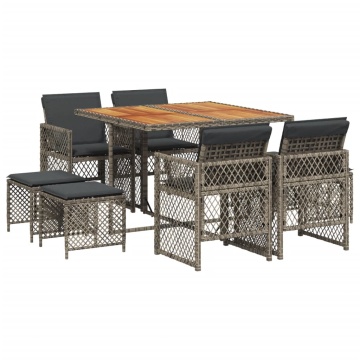 Set mobilier grădină cu perne, 9 piese, gri, poliratan - Img 2