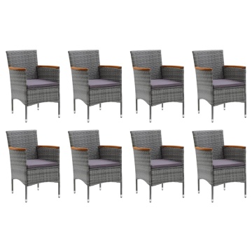 Set mobilier grădină cu perne, 9 piese, gri, poliratan - Img 3