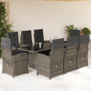 Set mobilier grădină cu perne, 9 piese, gri, poliratan - Img 1