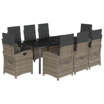 Set mobilier grădină cu perne, 9 piese, gri, poliratan - Img 2