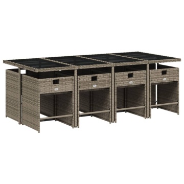 Set mobilier grădină cu perne, 9 piese, gri, poliratan - Img 3