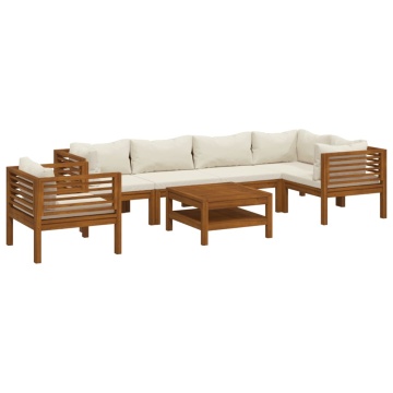 Set mobilier grădină cu perne crem, 7 piese, lemn masiv acacia - Img 2