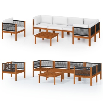 Set mobilier grădină cu perne, crem, 7 piese, lemn masiv acacia - Img 2