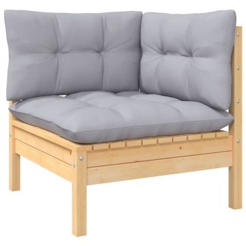 Set mobilier grădină cu perne gri, 4 piese, lemn masiv de pin - Img 4