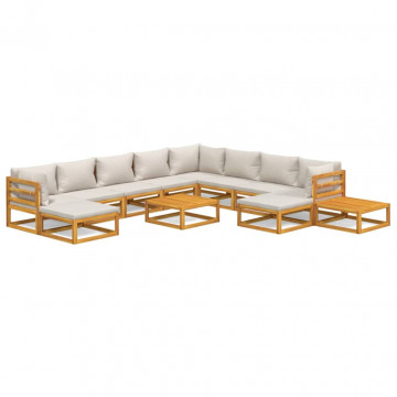 Set mobilier grădină cu perne gri deschis, 12 piese, lemn tec - Img 2