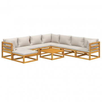 Set mobilier grădină cu perne gri deschis, 9 piese, lemn pin - Img 3