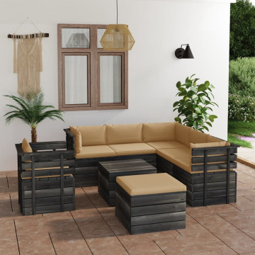 Set mobilier grădină paleți cu perne 8 piese lemn masiv pin - Img 1