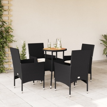Set mobilier grădină perne 5 piese negru poliratan/lemn acacia - Img 1