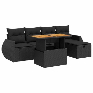 Set mobilier grădină perne 6 piese negru poliratan/lemn acacia - Img 2