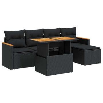 Set mobilier grădină perne 6 piese negru poliratan/lemn acacia - Img 2