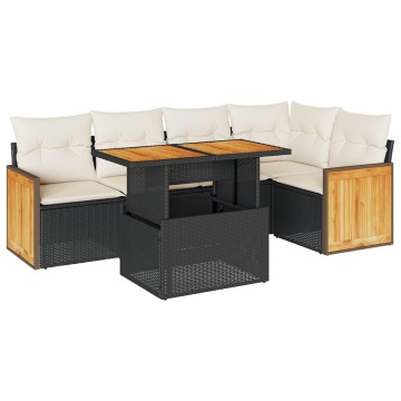 Set mobilier grădină perne 6 piese negru poliratan/lemn acacia - Img 2