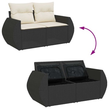 Set mobilier grădină perne 6 piese negru poliratan/lemn acacia - Img 7