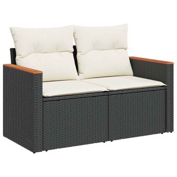 Set mobilier grădină perne 6 piese negru poliratan/lemn acacia - Img 4