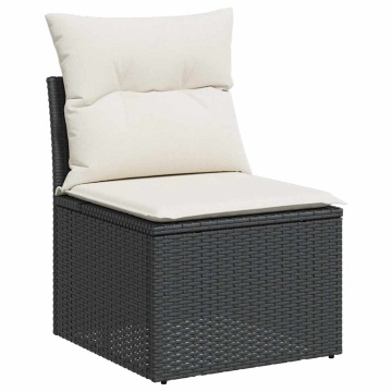 Set mobilier grădină perne 9 piese negru poliratan/lemn acacia - Img 3