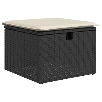 Set mobilier grădină perne 9 piese negru poliratan/lemn acacia - Img 5