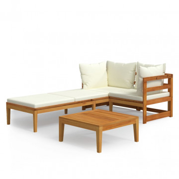 Set mobilier grădină perne alb/crem, 3 piese, lemn masiv acacia - Img 2