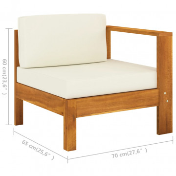 Set mobilier grădină perne alb/crem, 6 piese, lemn masiv acacia - Img 6