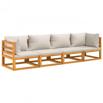 Set mobilier grădină, perne gri deschis, 4 piese, lemn masiv - Img 3