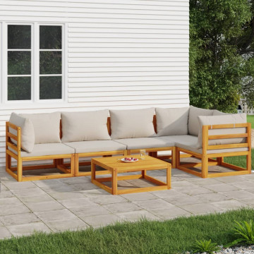 Set mobilier grădină, perne gri deschis, 6 piese, lemn masiv - Img 1