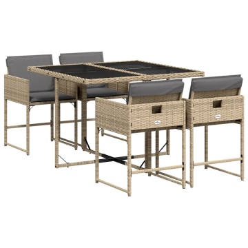 Set mobilier pentru grădină, 5 piese, cu perne, bej, poliratan - Img 2