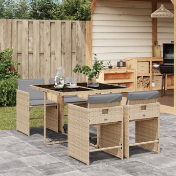 Set mobilier pentru grădină, 5 piese, cu perne, bej, poliratan - Img 1