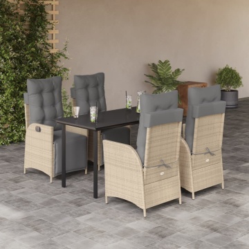 Set mobilier pentru grădină, 5 piese, cu perne, bej, poliratan - Img 1