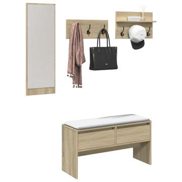 Set mobilier pentru hol, 4 piese, stejar sonoma, lemn prelucrat - Img 1