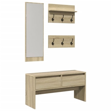 Set mobilier pentru hol, 4 piese, stejar sonoma, lemn prelucrat - Img 2