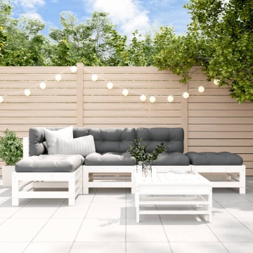 Set mobilier relaxare grădină&perne 6 piese alb lemn masiv pin - Img 1