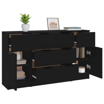 Set servantă, 3 piese, negru, lemn prelucrat - Img 4