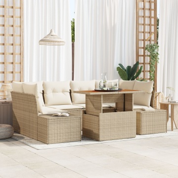 Set sofa grădină 7 piese Bej Ratan Set mese grădină 7 piese - Img 1